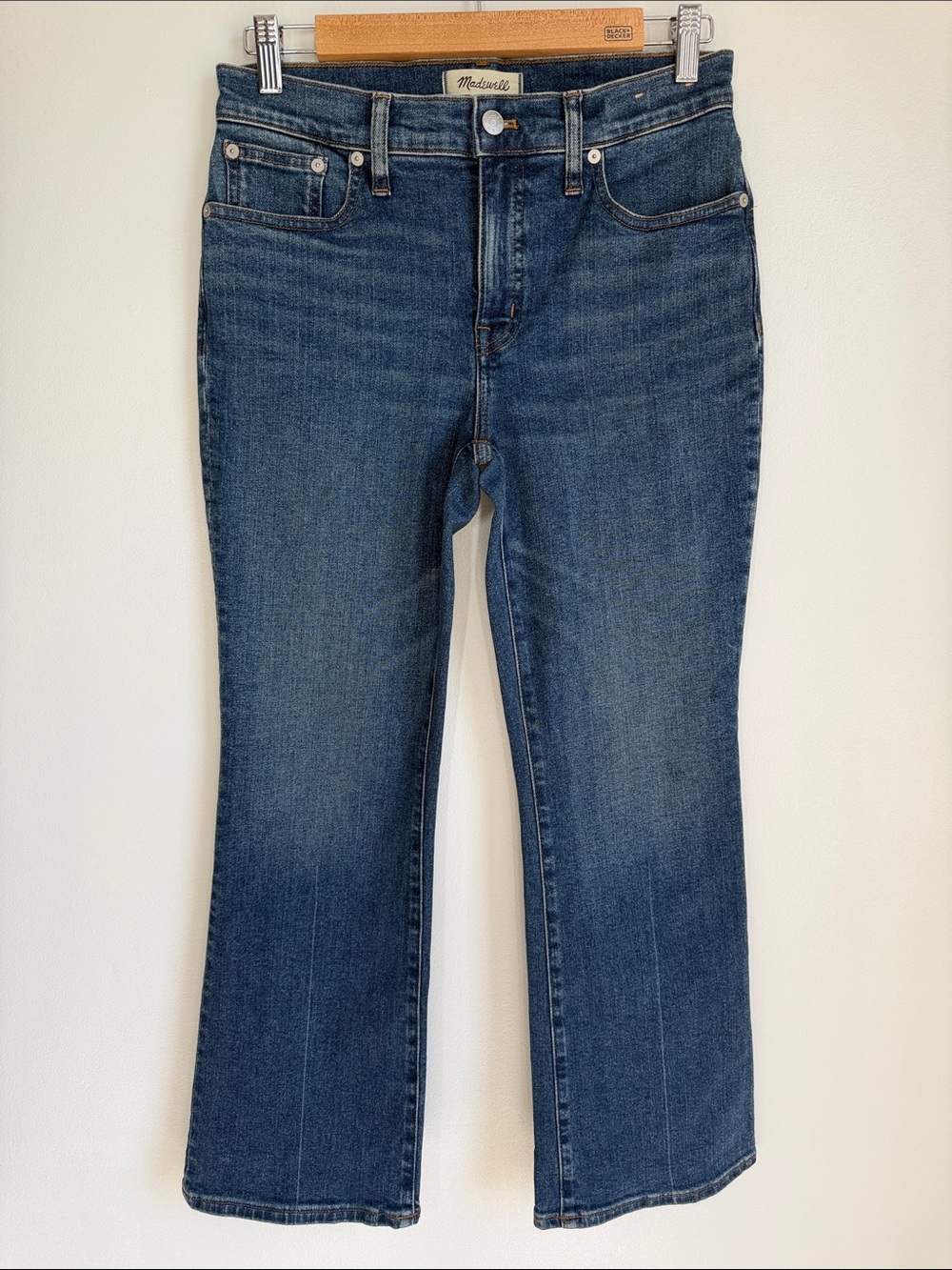 Madewell Mid Rise Kick Out Crop Jeans 27P Petite Cropped Flare Denim Blue